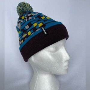 Patagonia Multicolor "Fitz Roy Patchwork" Knit Beanie with Pom-Pom, One Size